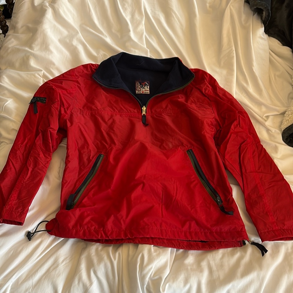 Red Derek Heart Windbreaker Quarter Zip with fleece lining